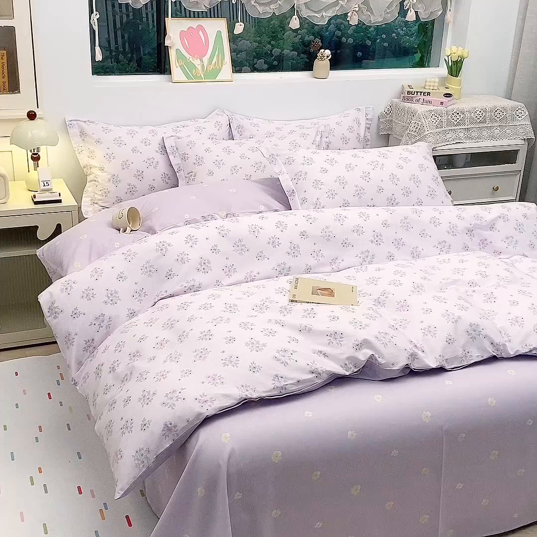 91家纺网 家纺一手货源 找家纺 织写 2026新款A类 四件套纯棉全棉12868    预留缩水尺寸 朴雅-紫
