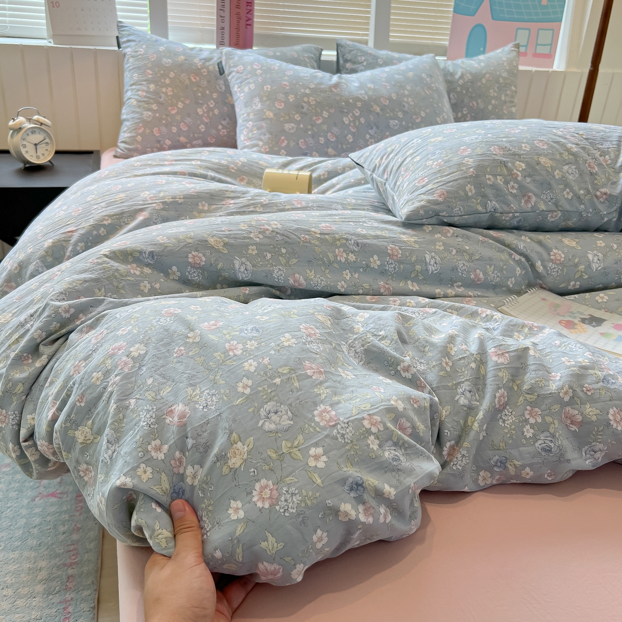 91家纺网 家纺一手货源 找家纺 （总）多乐家纺 2026新款秋冬韩系花卉舒柔棉印花四件套