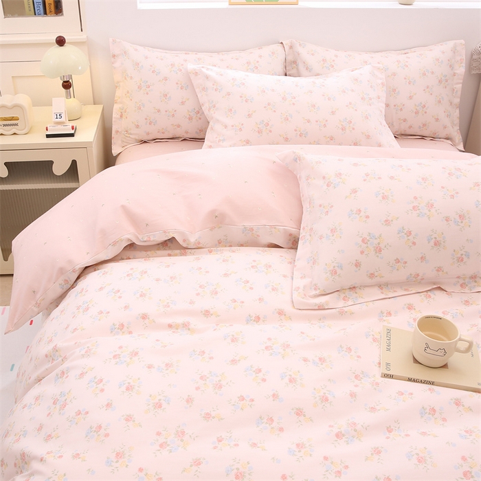 91家纺网 家纺一手货源 找家纺 织写 2026新款A类 四件套纯棉全棉12868    预留缩水尺寸 柔光浅语-粉