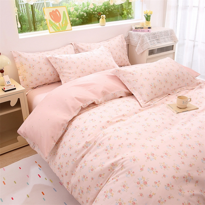 91家纺网 家纺一手货源 找家纺 织写 2026新款A类 四件套纯棉全棉12868    预留缩水尺寸 柔光浅语-粉