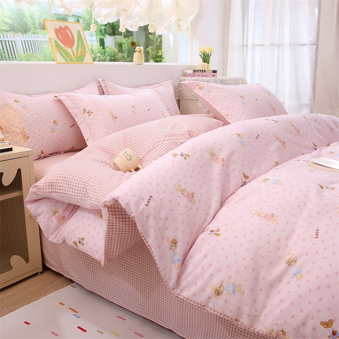 91家纺网 家纺一手货源 找家纺 织写 2026新款A类 四件套纯棉全棉12868    预留缩水尺寸 童趣多多-粉