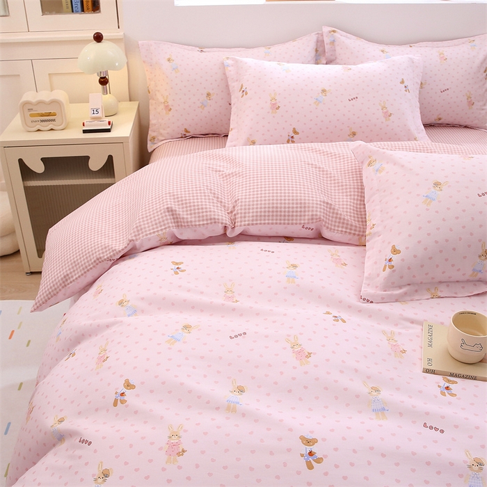 91家纺网 家纺一手货源 找家纺 织写 2026新款A类 四件套纯棉全棉12868    预留缩水尺寸 童趣多多-粉