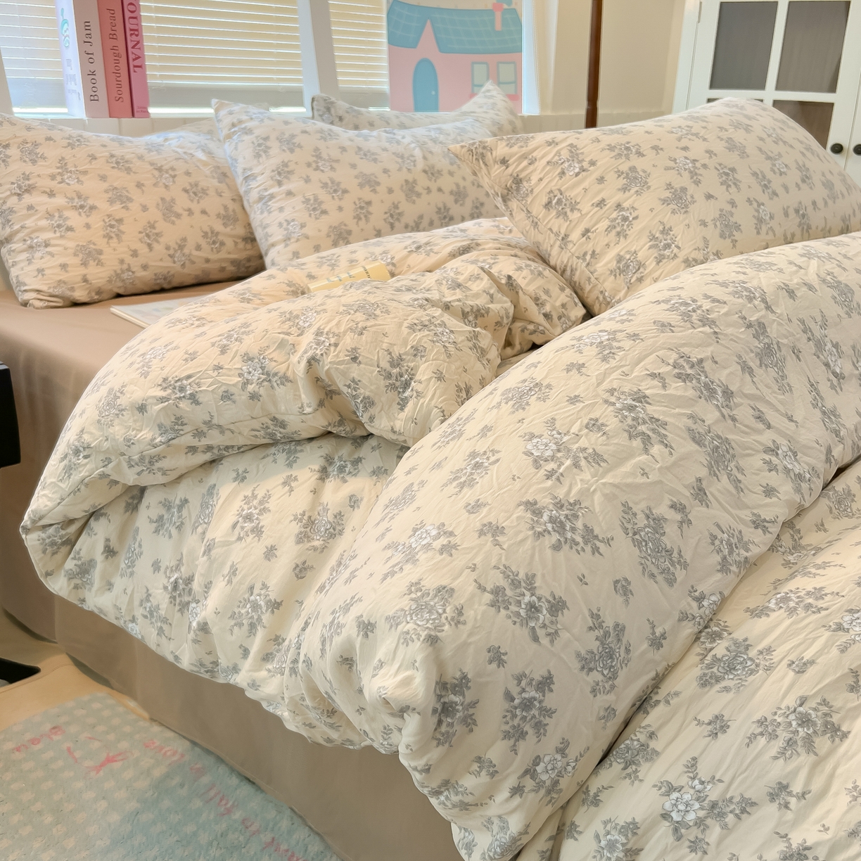 91家纺网 家纺一手货源 找家纺 多乐家纺 2026新款秋冬韩系花卉舒柔棉印花四件套 暗香