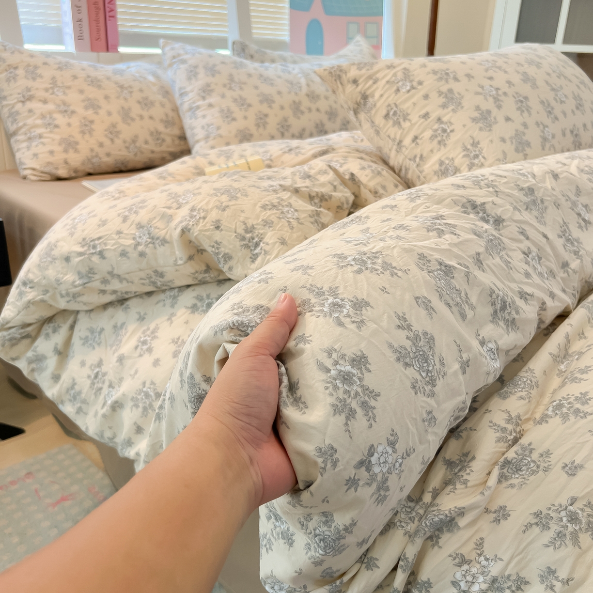 91家纺网 家纺一手货源 找家纺 多乐家纺 2026新款秋冬韩系花卉舒柔棉印花四件套 暗香