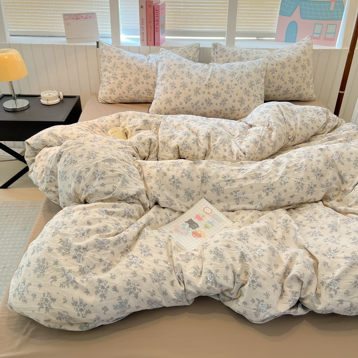 91家纺网 家纺一手货源 找家纺 多乐家纺 2026新款秋冬韩系花卉舒柔棉印花四件套 暗香