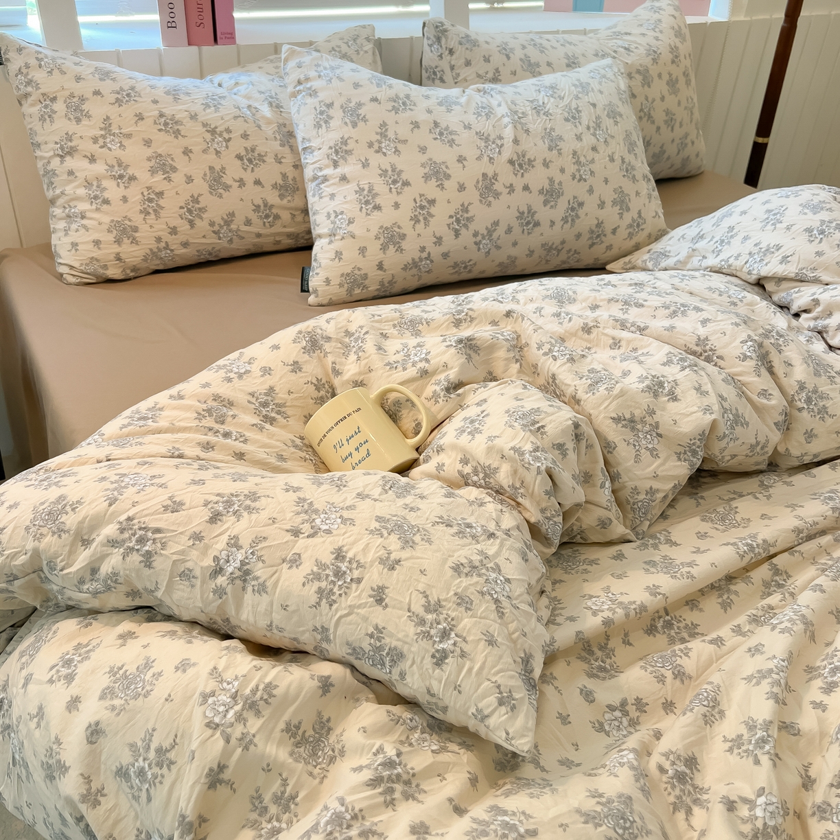 91家纺网 家纺一手货源 找家纺 多乐家纺 2026新款秋冬韩系花卉舒柔棉印花四件套 暗香