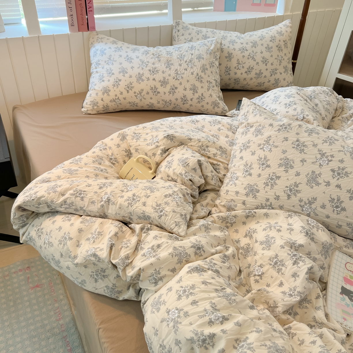 91家纺网 家纺一手货源 找家纺 多乐家纺 2026新款秋冬韩系花卉舒柔棉印花四件套 暗香