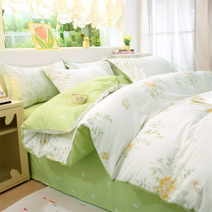 91家纺网 家纺一手货源 找家纺 织写 2026新款A类 四件套纯棉全棉12868    预留缩水尺寸 晚晴-绿