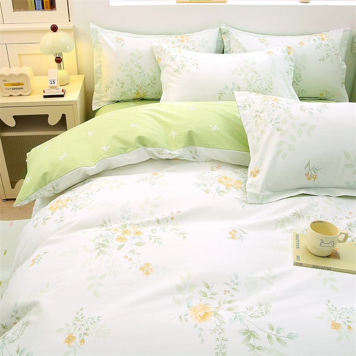 91家纺网 家纺一手货源 找家纺 织写 2026新款A类 四件套纯棉全棉12868    预留缩水尺寸 晚晴-绿