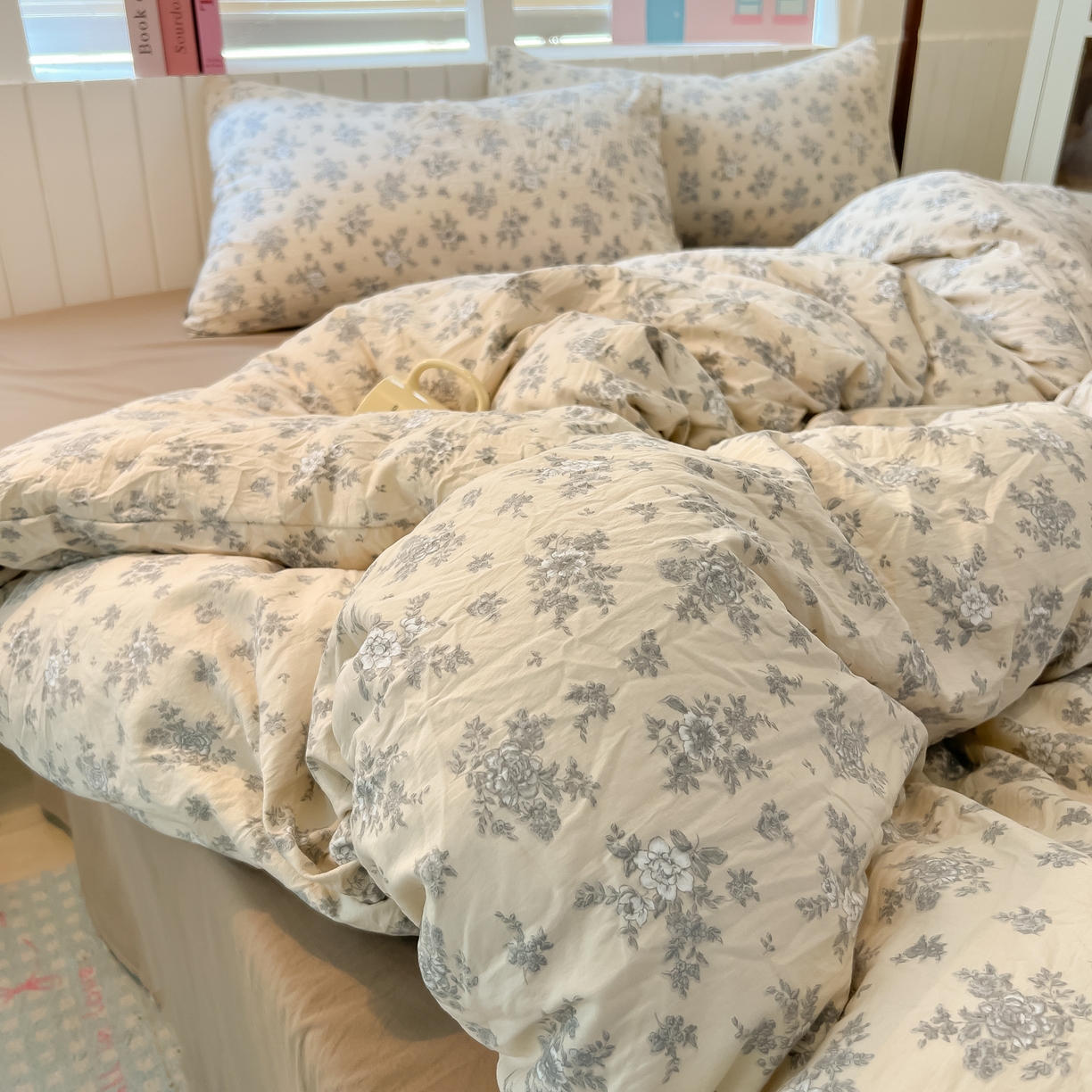 91家纺网 家纺一手货源 找家纺 多乐家纺 2026新款秋冬韩系花卉舒柔棉印花四件套 暗香