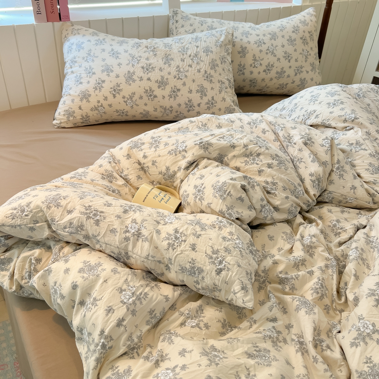 91家纺网 家纺一手货源 找家纺 多乐家纺 2026新款秋冬韩系花卉舒柔棉印花四件套 暗香