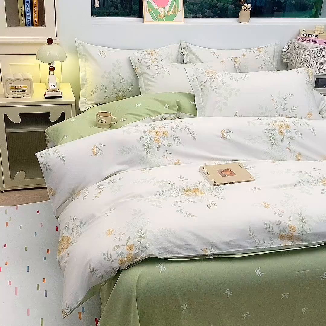 91家纺网 家纺一手货源 找家纺 织写 2026新款A类 四件套纯棉全棉12868    预留缩水尺寸 晚晴-绿