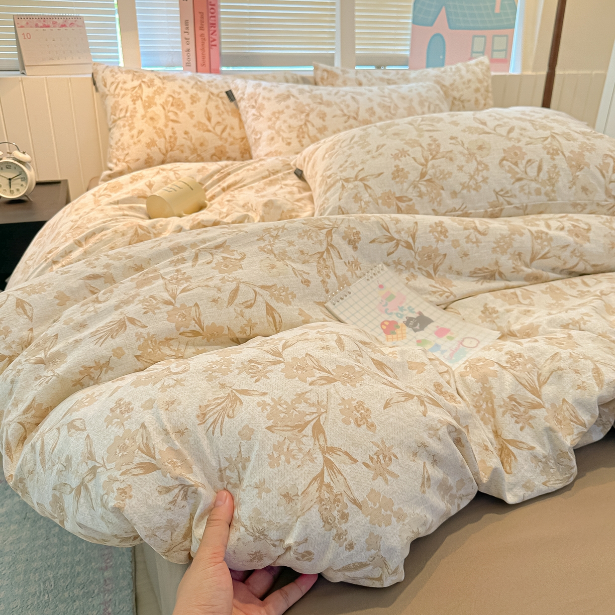 多乐家纺 2026新款秋冬韩系花卉舒柔棉印花四件套 茶颜悦色-黄