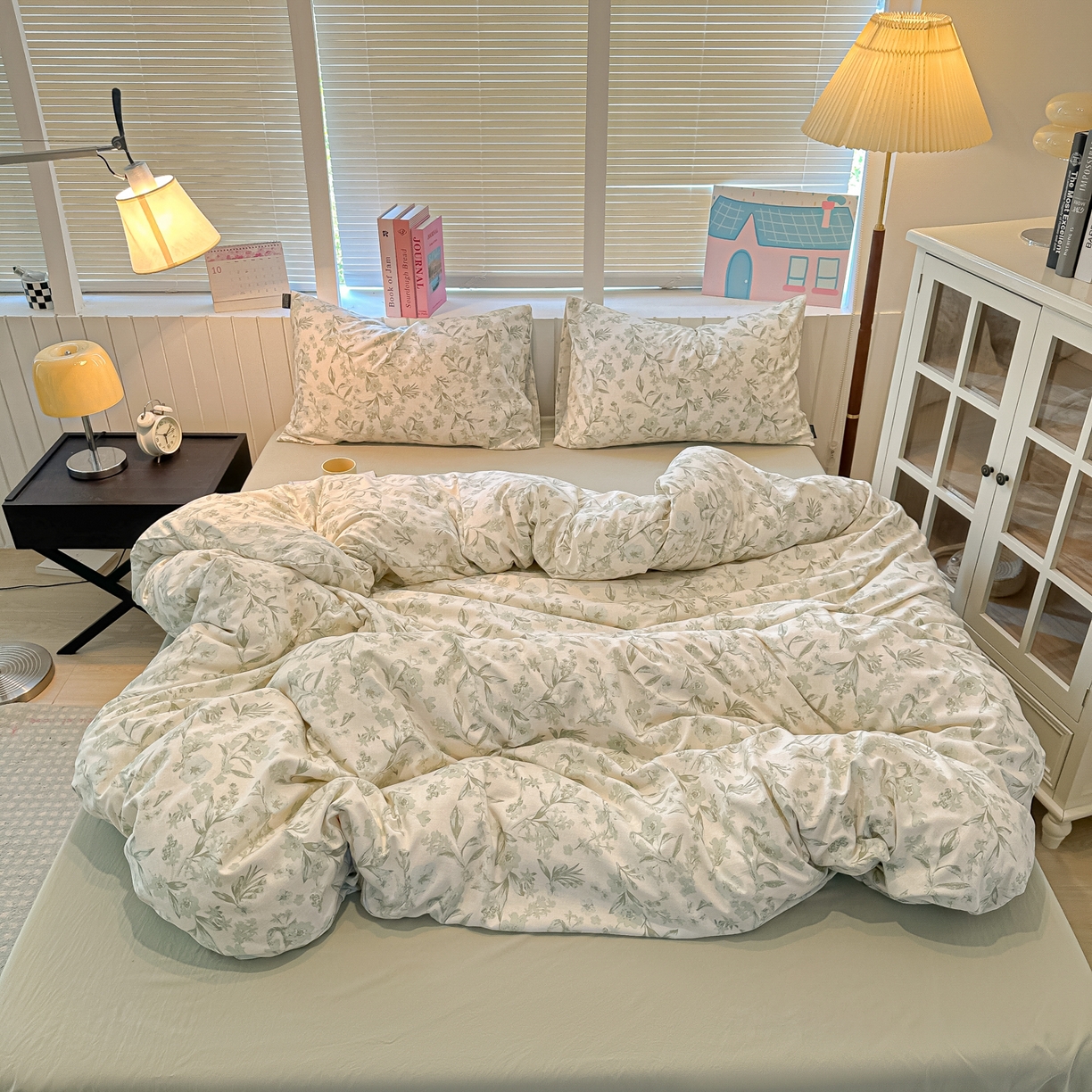 91家纺网 家纺一手货源 找家纺 多乐家纺 2026新款秋冬韩系花卉舒柔棉印花四件套 茶颜悦色-绿