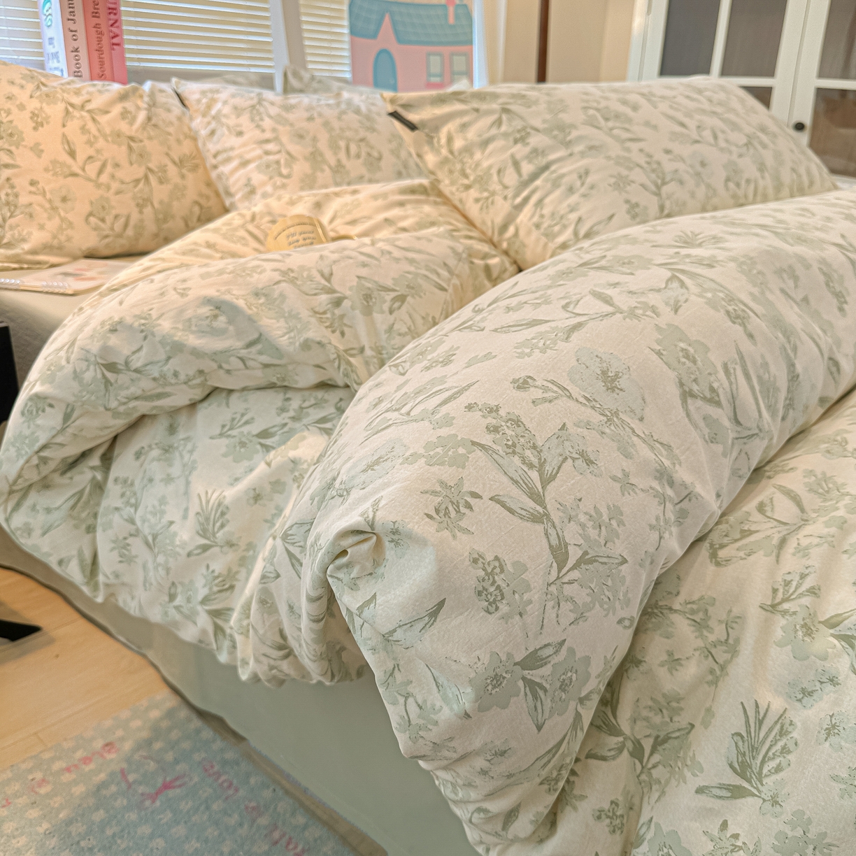 91家纺网 家纺一手货源 找家纺 多乐家纺 2026新款秋冬韩系花卉舒柔棉印花四件套 茶颜悦色-绿