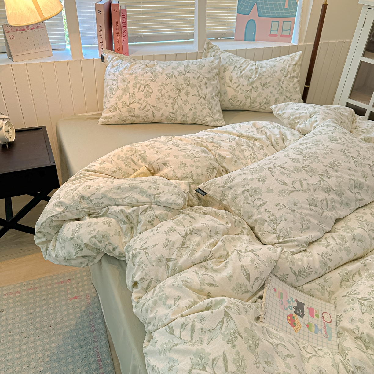 91家纺网 家纺一手货源 找家纺 多乐家纺 2026新款秋冬韩系花卉舒柔棉印花四件套 茶颜悦色-绿