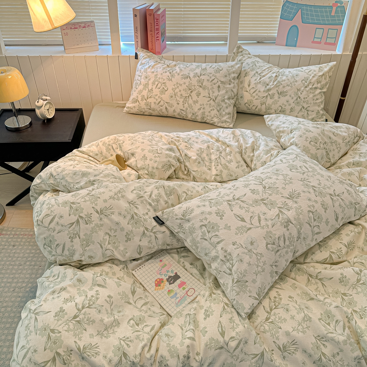 91家纺网 家纺一手货源 找家纺 多乐家纺 2026新款秋冬韩系花卉舒柔棉印花四件套 茶颜悦色-绿