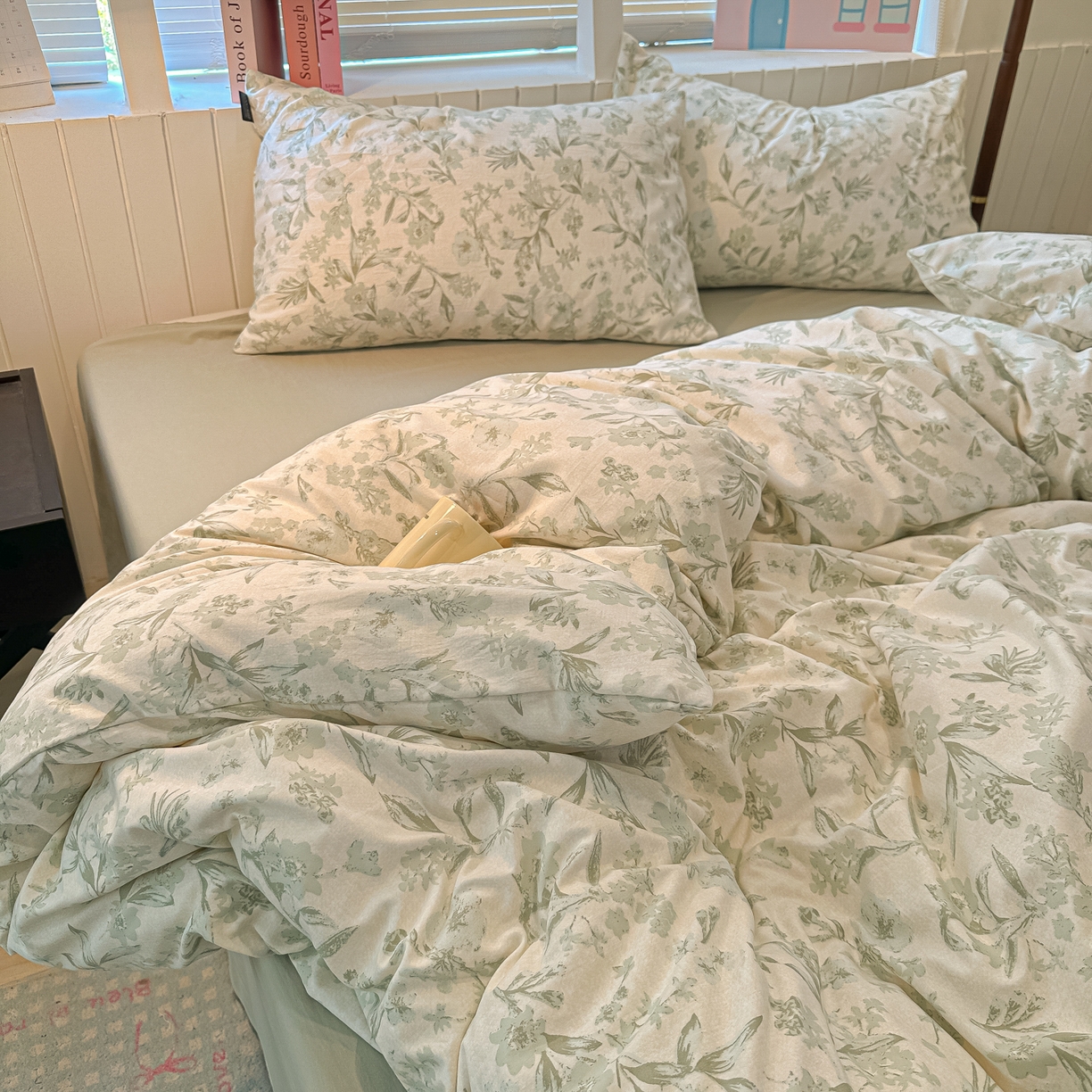 91家纺网 家纺一手货源 找家纺 多乐家纺 2026新款秋冬韩系花卉舒柔棉印花四件套 茶颜悦色-绿