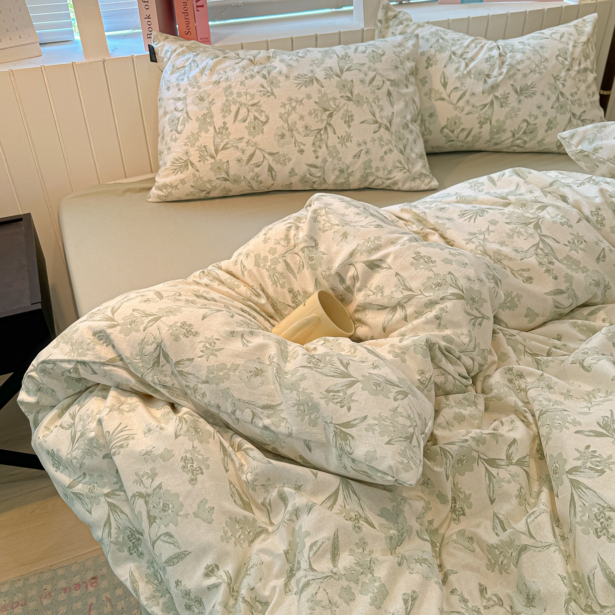 91家纺网 家纺一手货源 找家纺 多乐家纺 2026新款秋冬韩系花卉舒柔棉印花四件套 茶颜悦色-绿