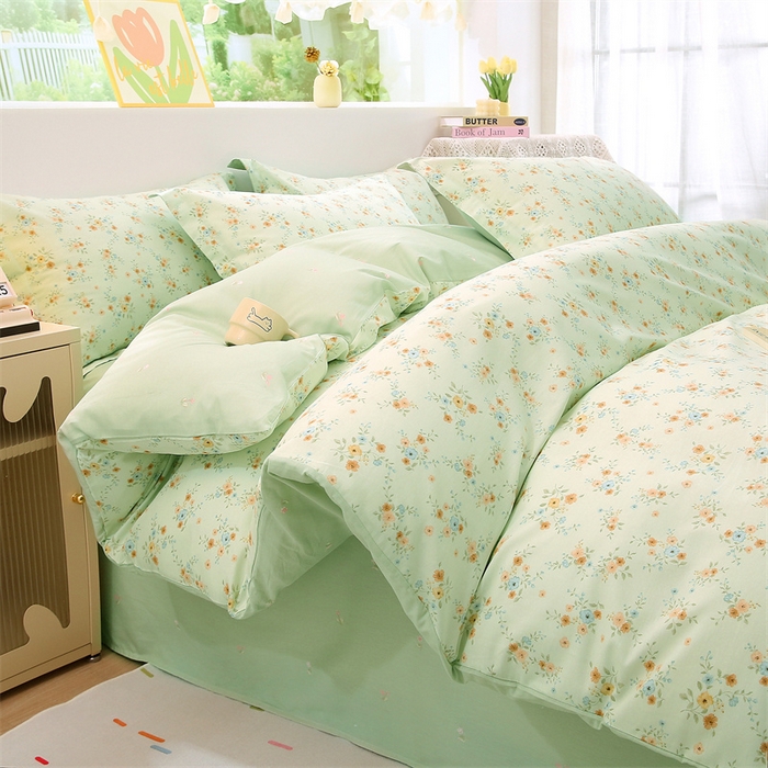 91家纺网 家纺一手货源 找家纺 织写 2026新款A类 四件套纯棉全棉12868    预留缩水尺寸 乡间漫步-绿