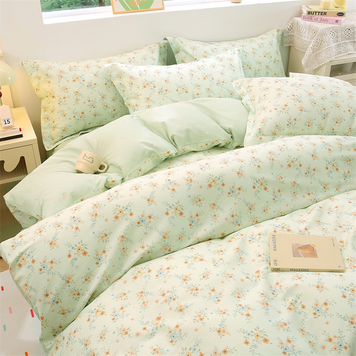 91家纺网 家纺一手货源 找家纺 织写 2026新款A类 四件套纯棉全棉12868    预留缩水尺寸 乡间漫步-绿