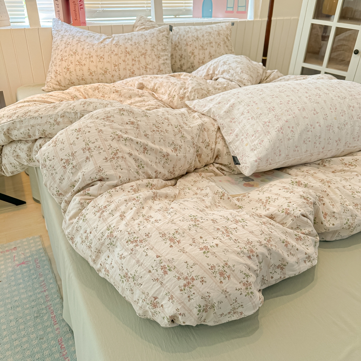 91家纺网 家纺一手货源 找家纺 多乐家纺 2026新款秋冬韩系花卉舒柔棉印花四件套 春日