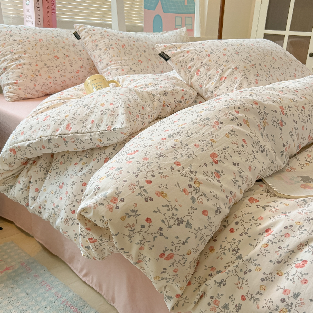 91家纺网 家纺一手货源 找家纺 多乐家纺 2026新款秋冬韩系花卉舒柔棉印花四件套 玫瑰