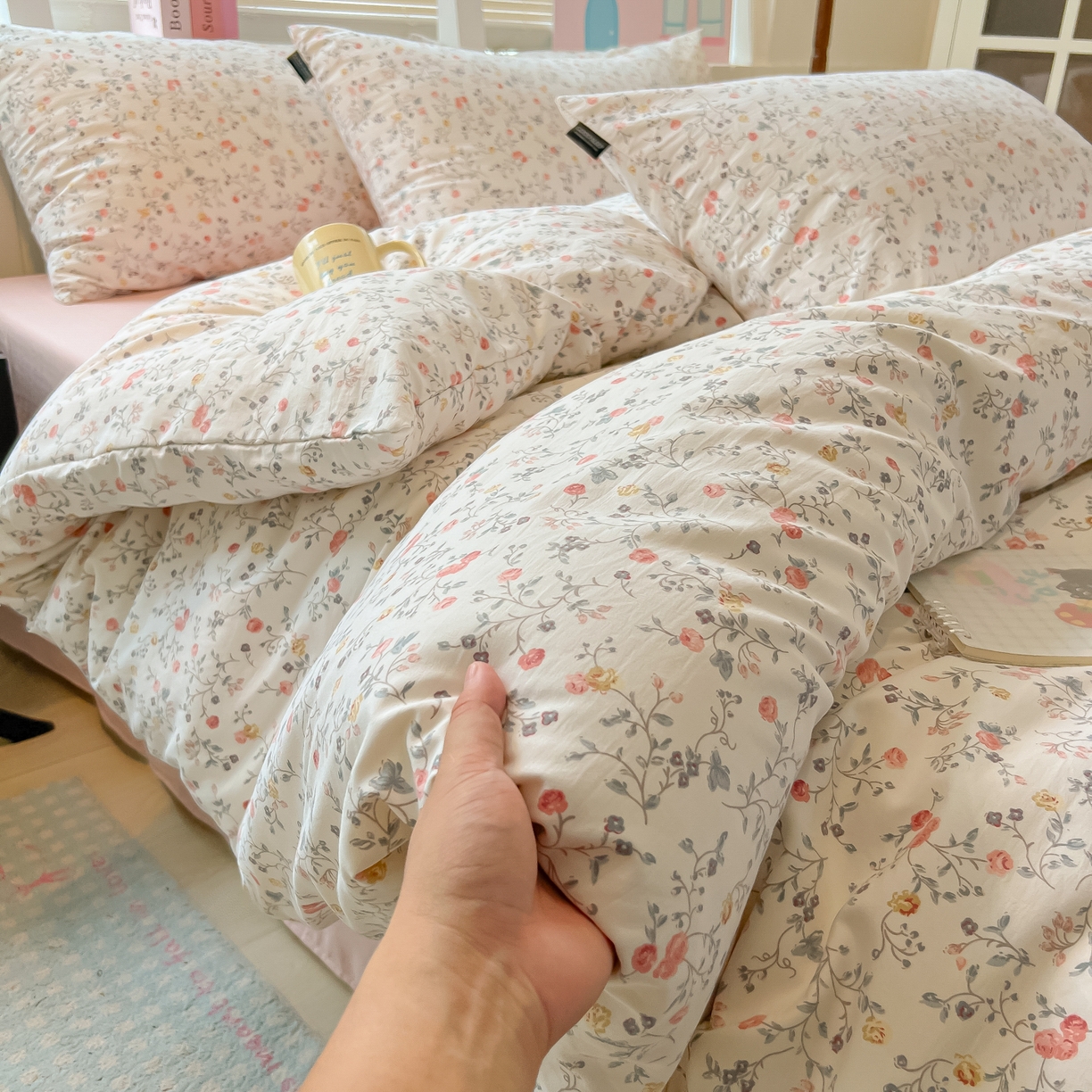 91家纺网 家纺一手货源 找家纺 多乐家纺 2026新款秋冬韩系花卉舒柔棉印花四件套 玫瑰