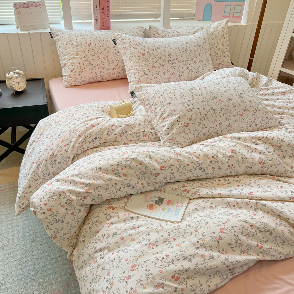 91家纺网 家纺一手货源 找家纺 多乐家纺 2026新款秋冬韩系花卉舒柔棉印花四件套 玫瑰