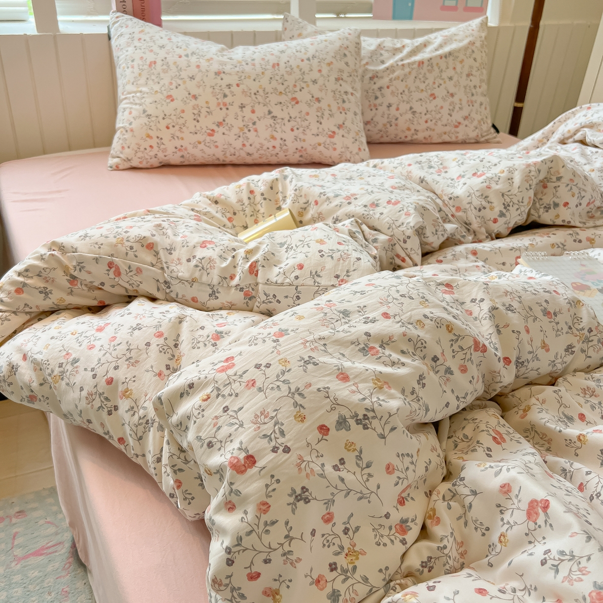 91家纺网 家纺一手货源 找家纺 多乐家纺 2026新款秋冬韩系花卉舒柔棉印花四件套 玫瑰