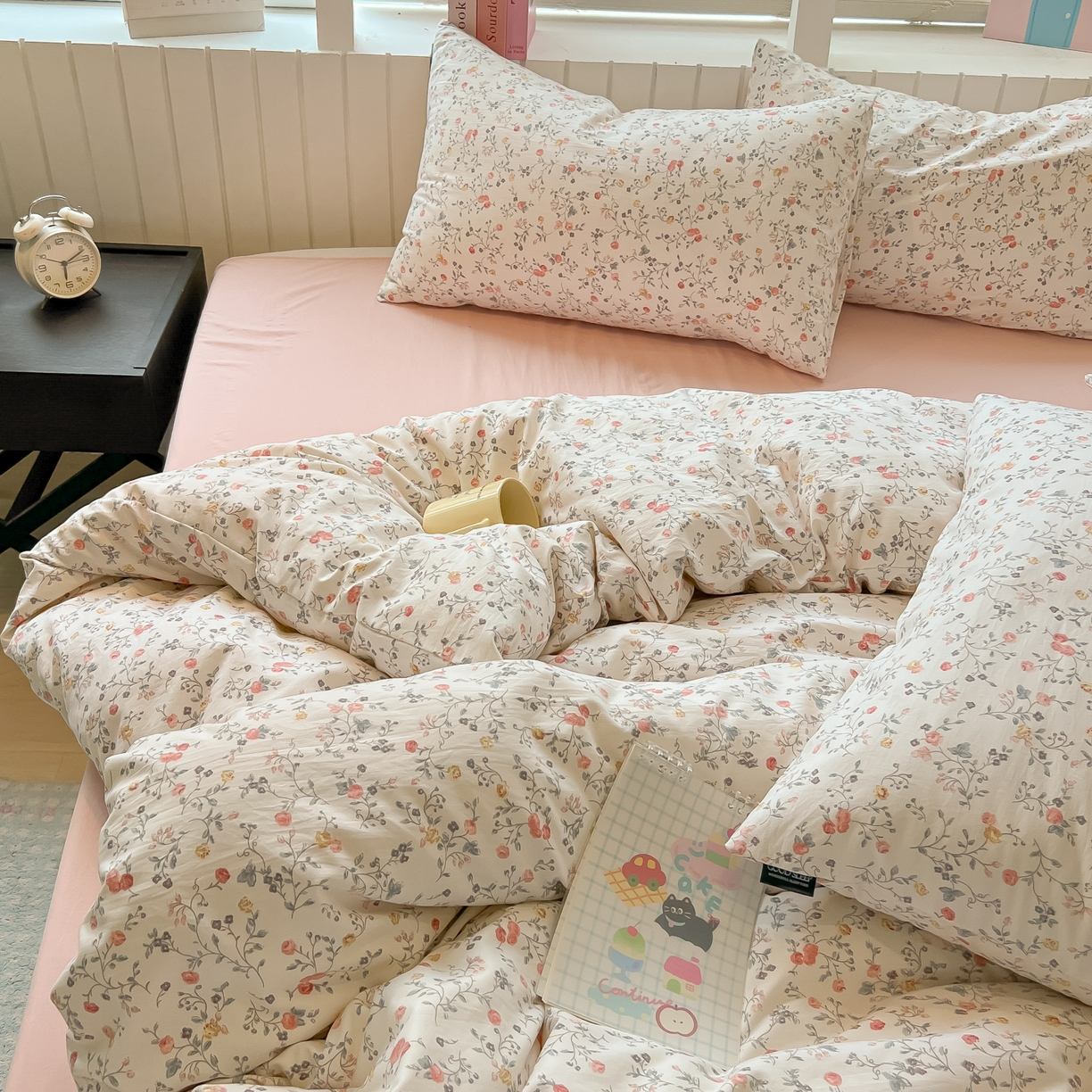 91家纺网 家纺一手货源 找家纺 多乐家纺 2026新款秋冬韩系花卉舒柔棉印花四件套 玫瑰