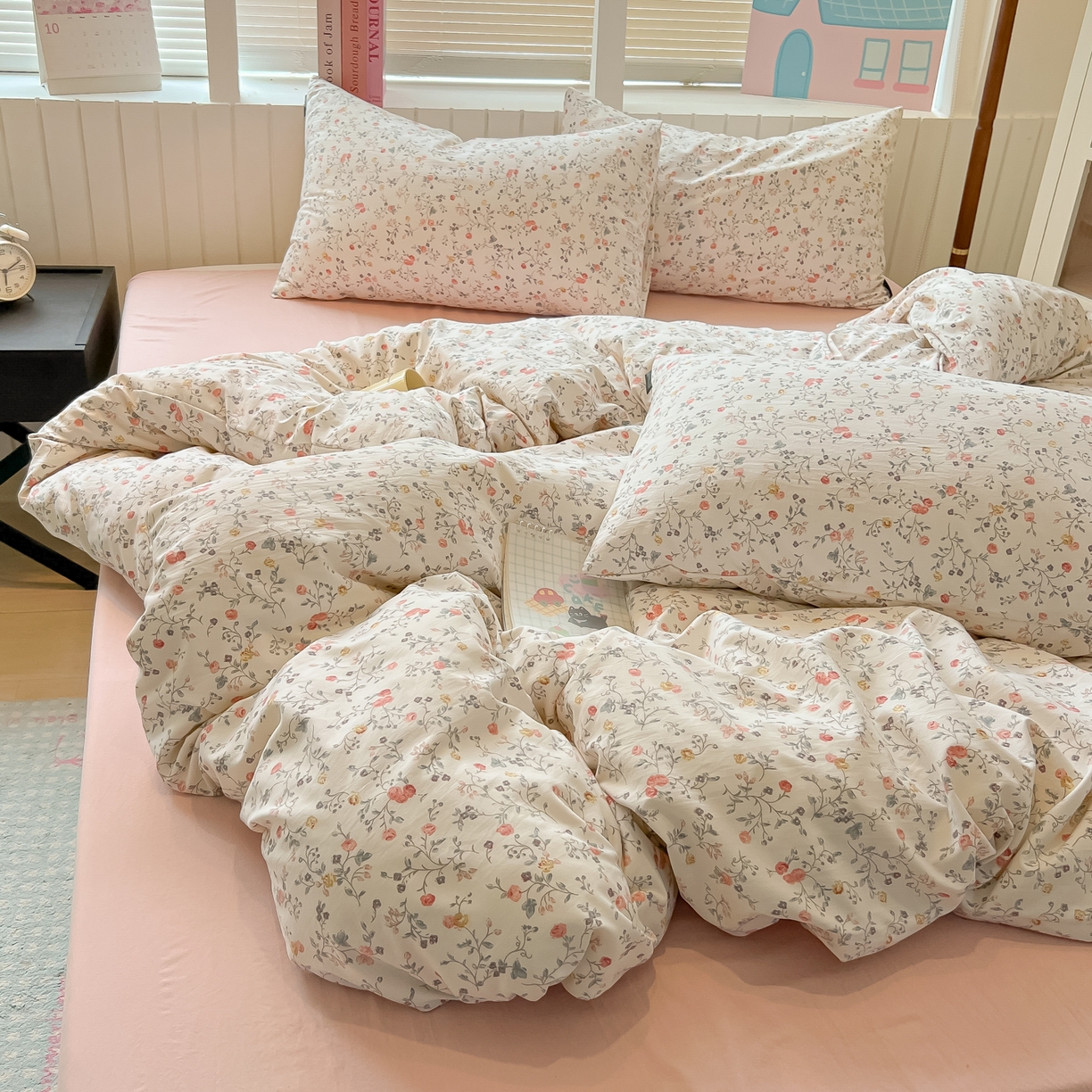 91家纺网 家纺一手货源 找家纺 多乐家纺 2026新款秋冬韩系花卉舒柔棉印花四件套 玫瑰