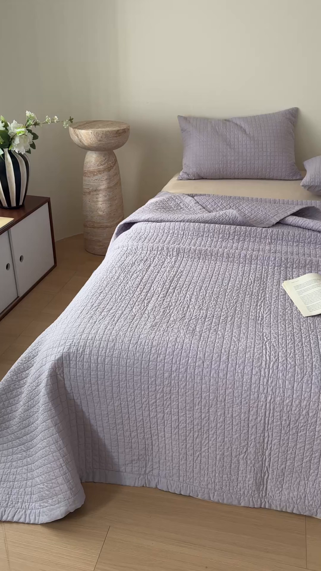 91家纺网 家纺一手货源 找家纺 床盖工厂店 2026新款双面全棉填充棉花面包格床盖三件套 面包格-千叶紫