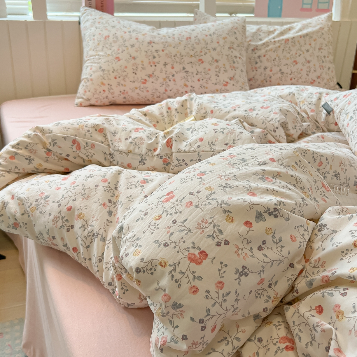 91家纺网 家纺一手货源 找家纺 多乐家纺 2026新款秋冬韩系花卉舒柔棉印花四件套 玫瑰