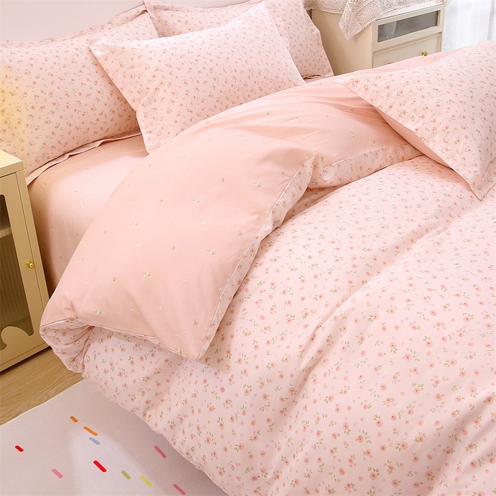 91家纺网 家纺一手货源 找家纺 织写 2026新款A类 四件套纯棉全棉12868    预留缩水尺寸 昕薇花园-粉