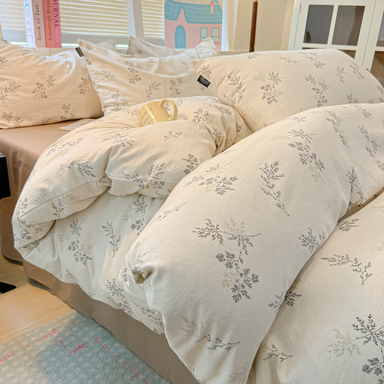 91家纺网 家纺一手货源 找家纺 多乐家纺 2026新款秋冬韩系花卉舒柔棉印花四件套 南城旧事