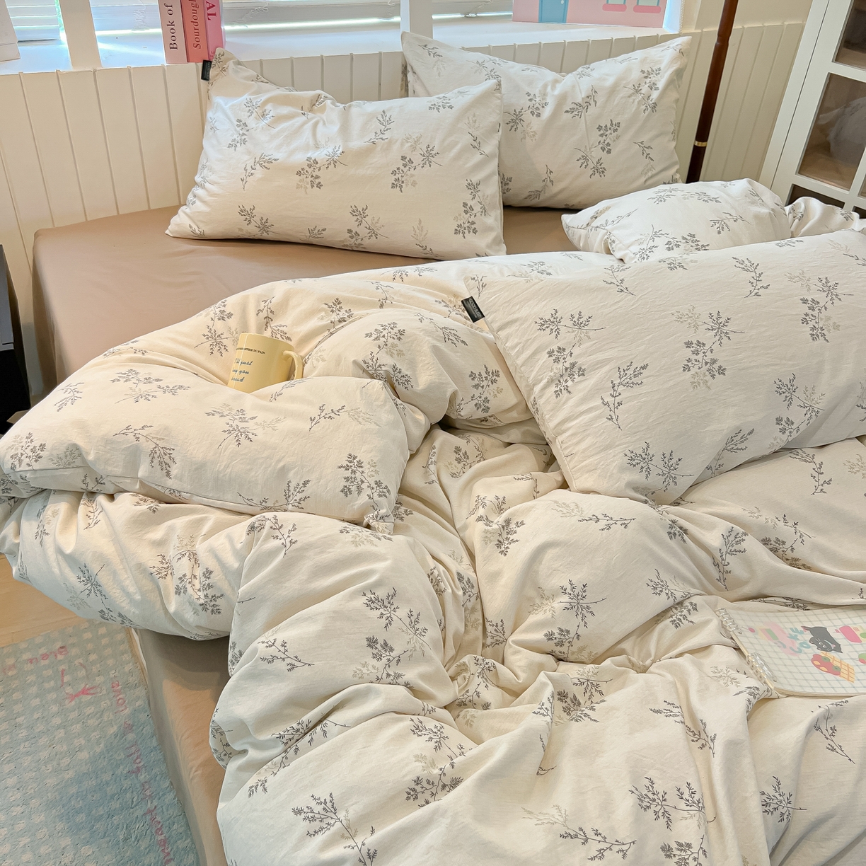 91家纺网 家纺一手货源 找家纺 多乐家纺 2026新款秋冬韩系花卉舒柔棉印花四件套 南城旧事