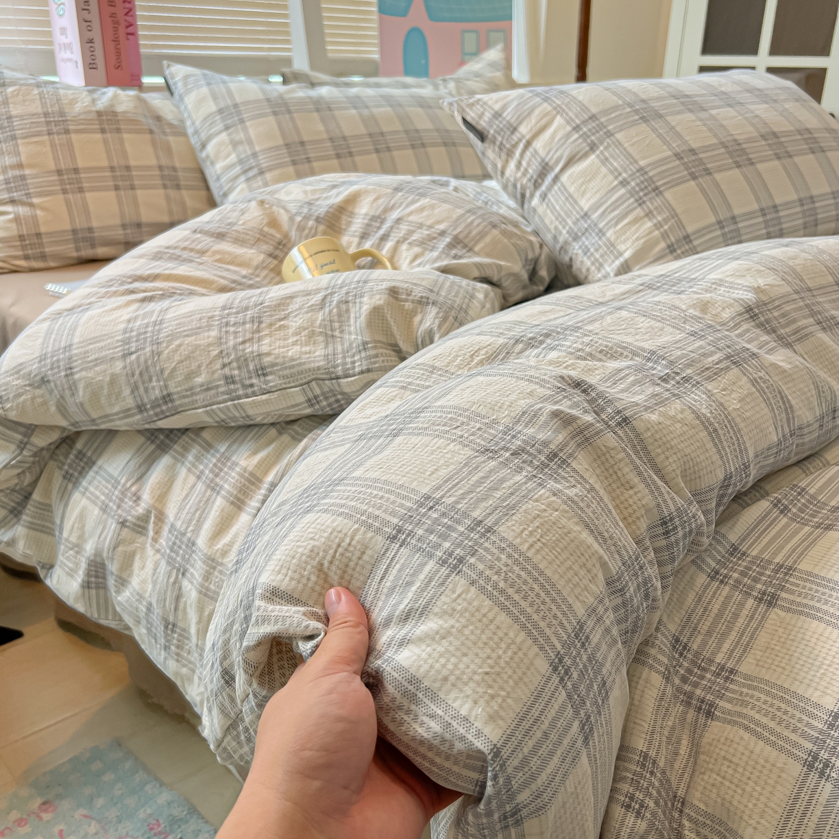 91家纺网 家纺一手货源 找家纺 多乐家纺 2026新款秋冬韩系花卉舒柔棉印花四件套 山野灰