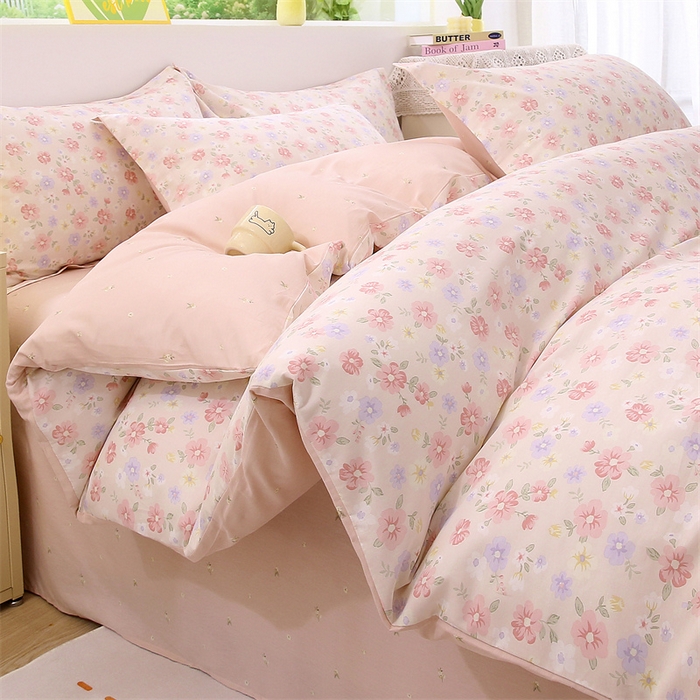 织写 2026新款A类 四件套纯棉全棉12868    预留缩水尺寸 绚烂花朵-粉