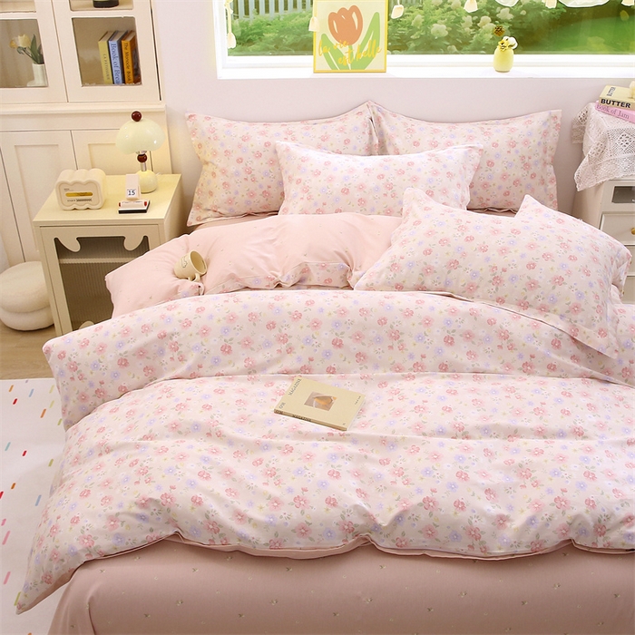 91家纺网 家纺一手货源 找家纺 织写 2026新款A类 四件套纯棉全棉12868    预留缩水尺寸 绚烂花朵-粉