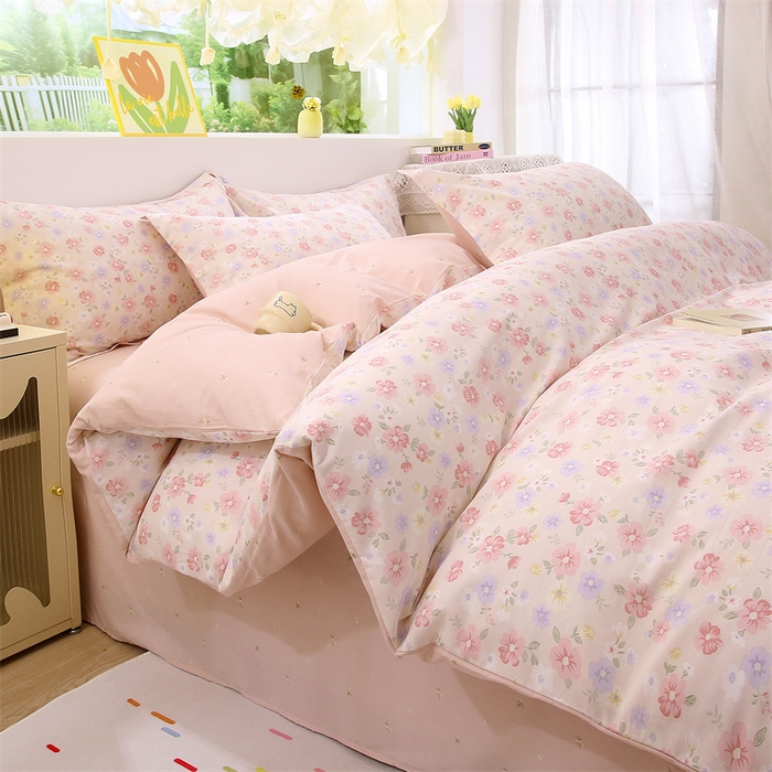 91家纺网 家纺一手货源 找家纺 织写 2026新款A类 四件套纯棉全棉12868    预留缩水尺寸 绚烂花朵-粉