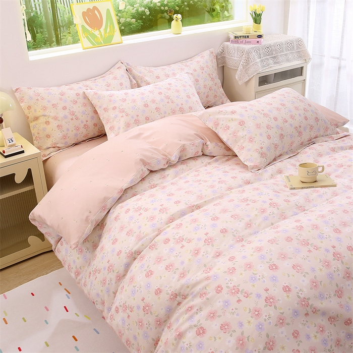 91家纺网 家纺一手货源 找家纺 织写 2026新款A类 四件套纯棉全棉12868    预留缩水尺寸 绚烂花朵-粉