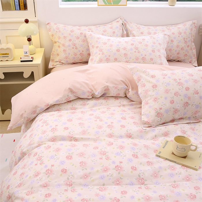 91家纺网 家纺一手货源 找家纺 织写 2026新款A类 四件套纯棉全棉12868    预留缩水尺寸 绚烂花朵-粉
