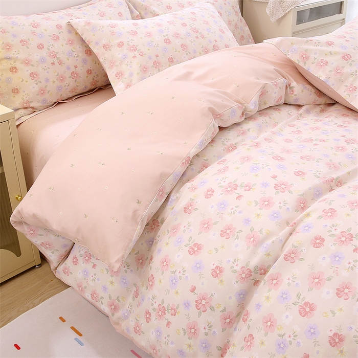 91家纺网 家纺一手货源 找家纺 织写 2026新款A类 四件套纯棉全棉12868    预留缩水尺寸 绚烂花朵-粉