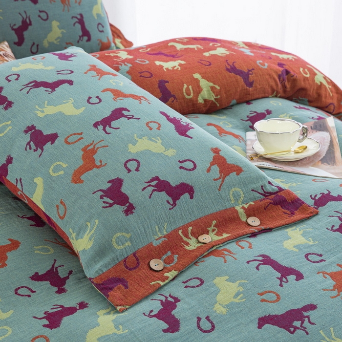 91家纺网 家纺一手货源 找家纺 （总）仰望棉麻双层纱供应链 2026新款全棉色织提花双层纱四件套-马上有钱纽扣款