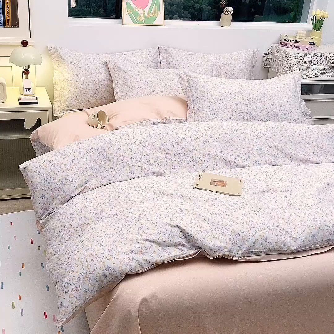 91家纺网 家纺一手货源 找家纺 织写 2026新款A类 四件套纯棉全棉12868    预留缩水尺寸 樱芝