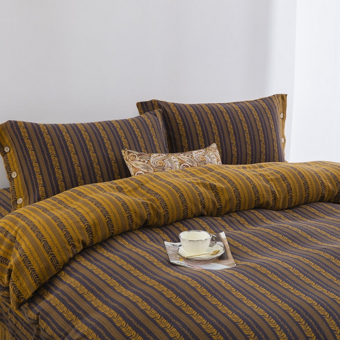 91家纺网 家纺一手货源 找家纺 （总）仰望棉麻双层纱供应链 2026新款全棉色织提花双层纱四件套-烟柳