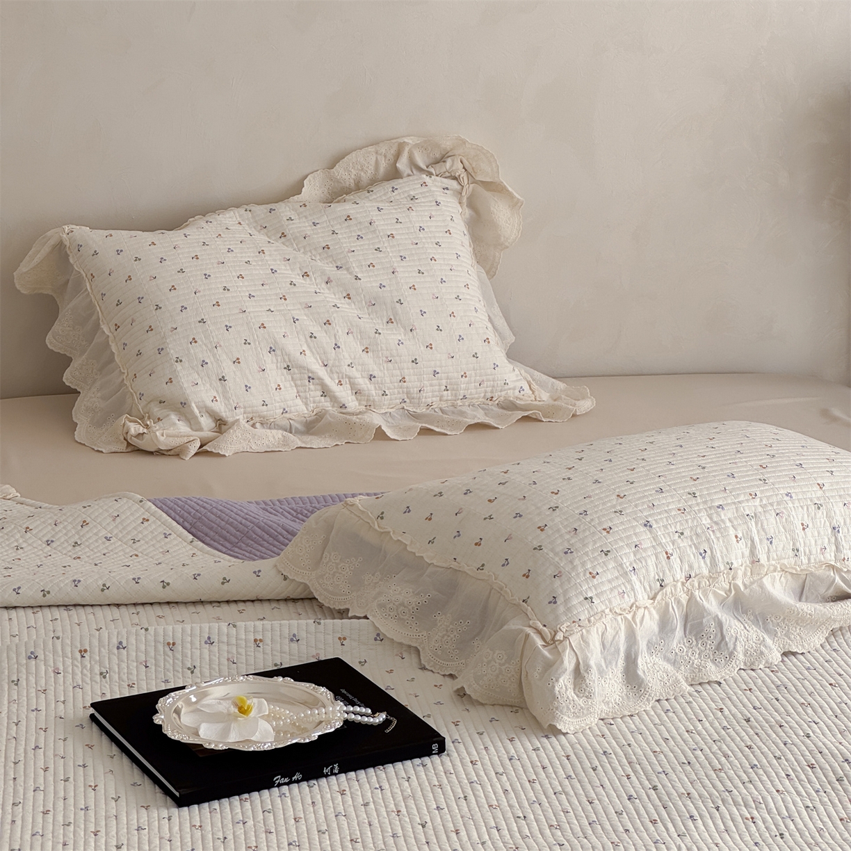 91家纺网 家纺一手货源 找家纺 （总）床盖工厂店 2026新款韩式田园小碎花系双面全棉花边床盖三件套