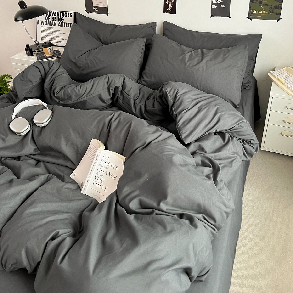 91家纺网 家纺一手货源 找家纺 卡斯诺家纺馆 2026新款A类亲肤芦荟棉四件套 下载文件包含买家秀 深空灰调