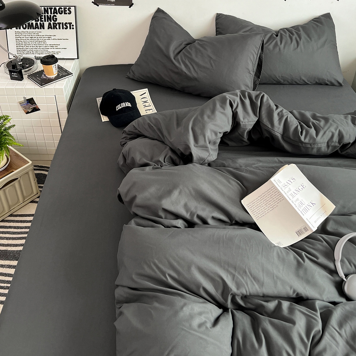 91家纺网 家纺一手货源 找家纺 卡斯诺家纺馆 2026新款A类亲肤芦荟棉四件套 下载文件包含买家秀 深空灰调